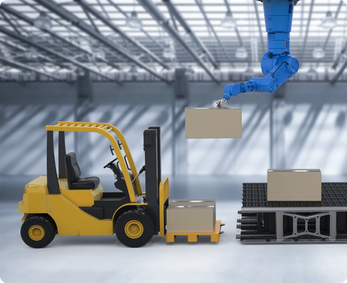 Automated warehouse machinery in operation