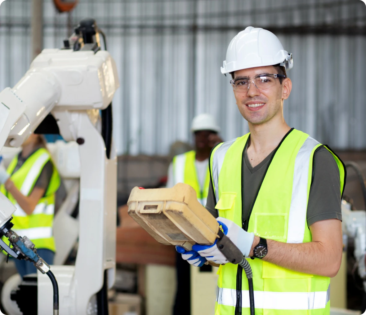 Man in safety gear at industrial site