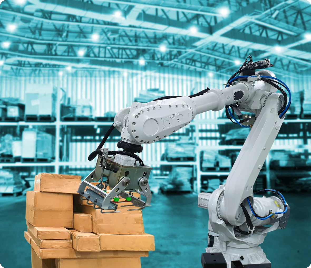 Automated machinery in industrial warehouse