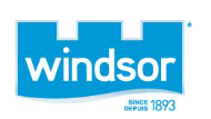Windsor logo in blue and white with a castle design.